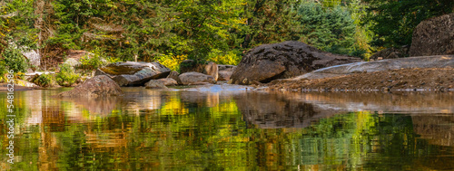 Panorama of the Ammonoosuc River on the western slope of Mount Washington in New Hampshire, USA. Ammonoosuc is Abnaki for a small narrow fishing spot. photo
