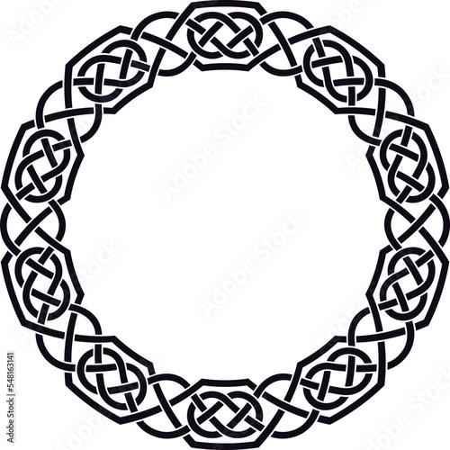 Celtic circular frame with circles, black. Circular border made with Celtic knots for use in designs for St. Patrick's Day.