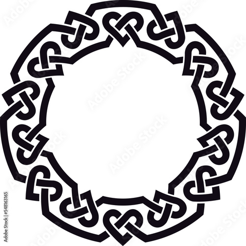 Celtic circular frame with hearts, black. Circular border made with Celtic knots for use in designs for St. Patrick's Day.