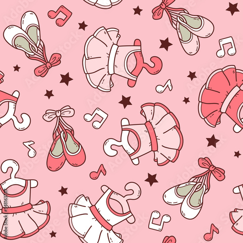 Vector illustration of seamless Scandinavian pattern with colorful ballet doodles for kids fabrics, backdrop, background, wrapping paper 