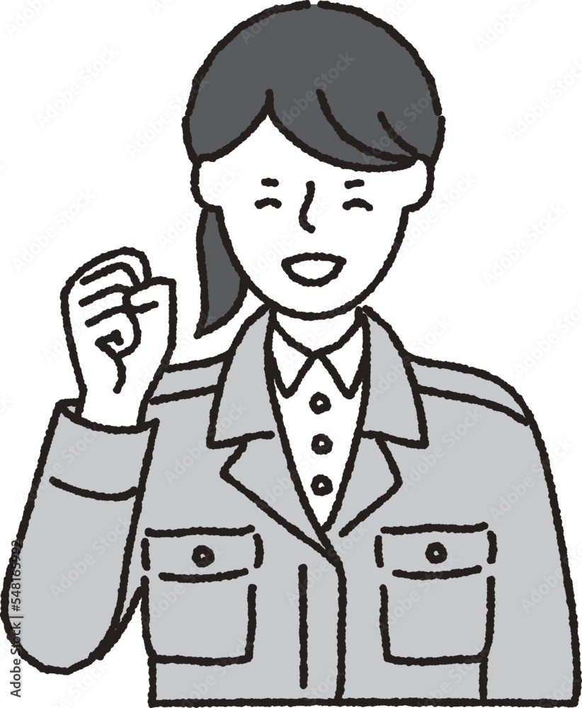 作業着姿の女性_ガッツポーズ 作業着姿の女性_ガッツポーズ