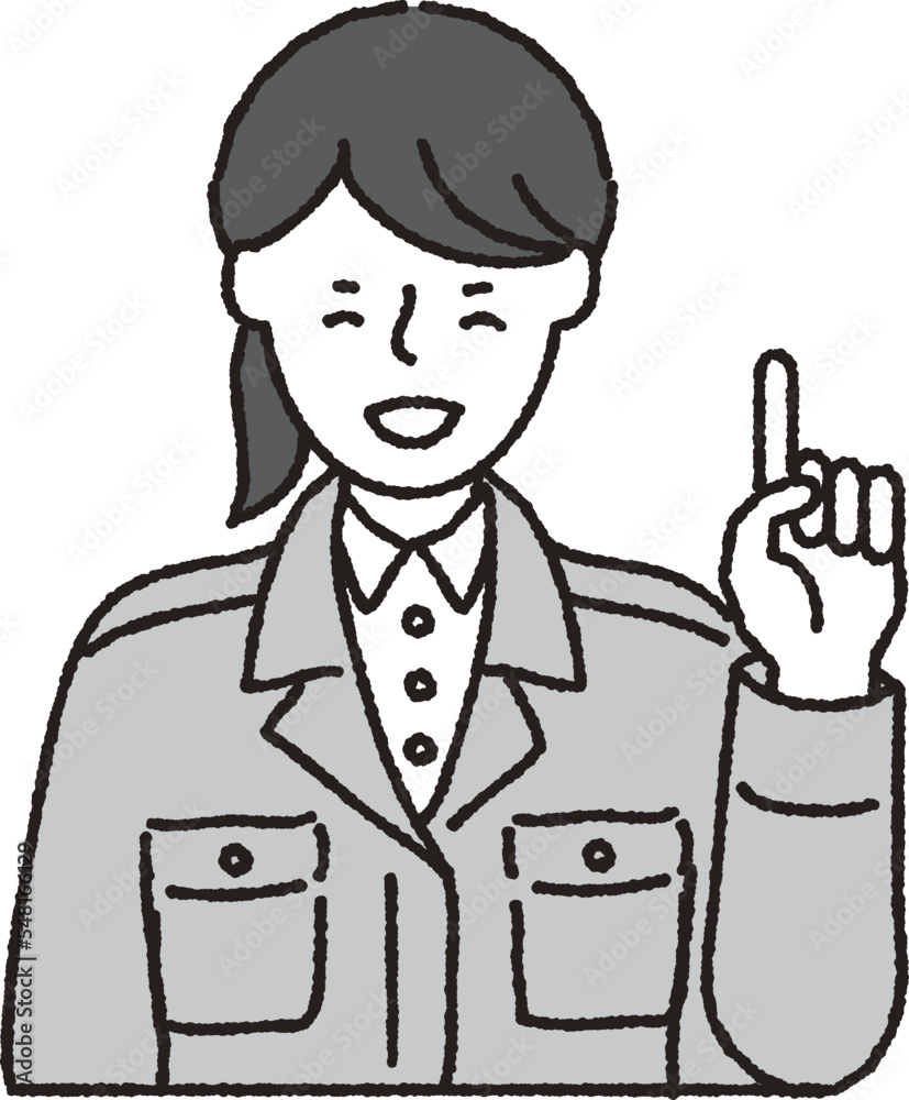 作業着姿の女性_ポイント笑顔