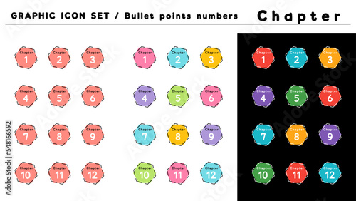 チャプター 見出し 箇条書きアイコン セット（Chapter 1〜12）／カラーバリエーション
