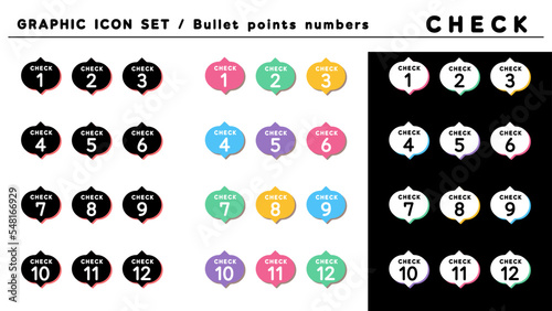 チェック 見出し 箇条書きアイコン セット（CHECK 1〜12）／カラーバリエーション.