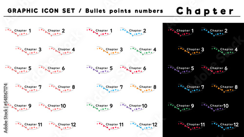 チャプター 見出し 箇条書きアイコン セット（Chapter 1〜12）／カラーバリエーション.