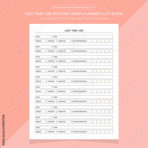 Last Time I Did Routine Habits Planner | Habit Tracker Notebook Printable Template | Diary Journal 