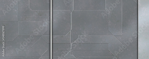 Layered panels. Futuristic abstract wallpaper. Geometric technological reflective background.3D metallic texture. Spaceship  pattern surface.