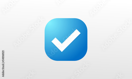 Valid Approved Icon. White Check Mark with Blue Square Box Shape OK Sticker Label isolated on White Background. Flat Vector Icon Design Elements For Web Templates