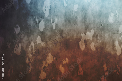 Vibrant grungy background with distressed pattern. Colorful dusty template. Texture and elements for your design. Wallpaper with scratches and stains. Gothic wall.