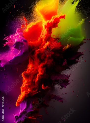realistic photo of colorful blast, high colored texture, deep color background
