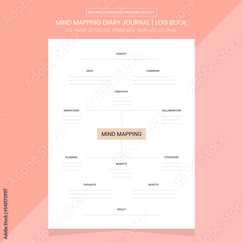 Mind Mapping Log Book | Mind Mapping Notebook Printable Template | Mind Mapping Diary Journal