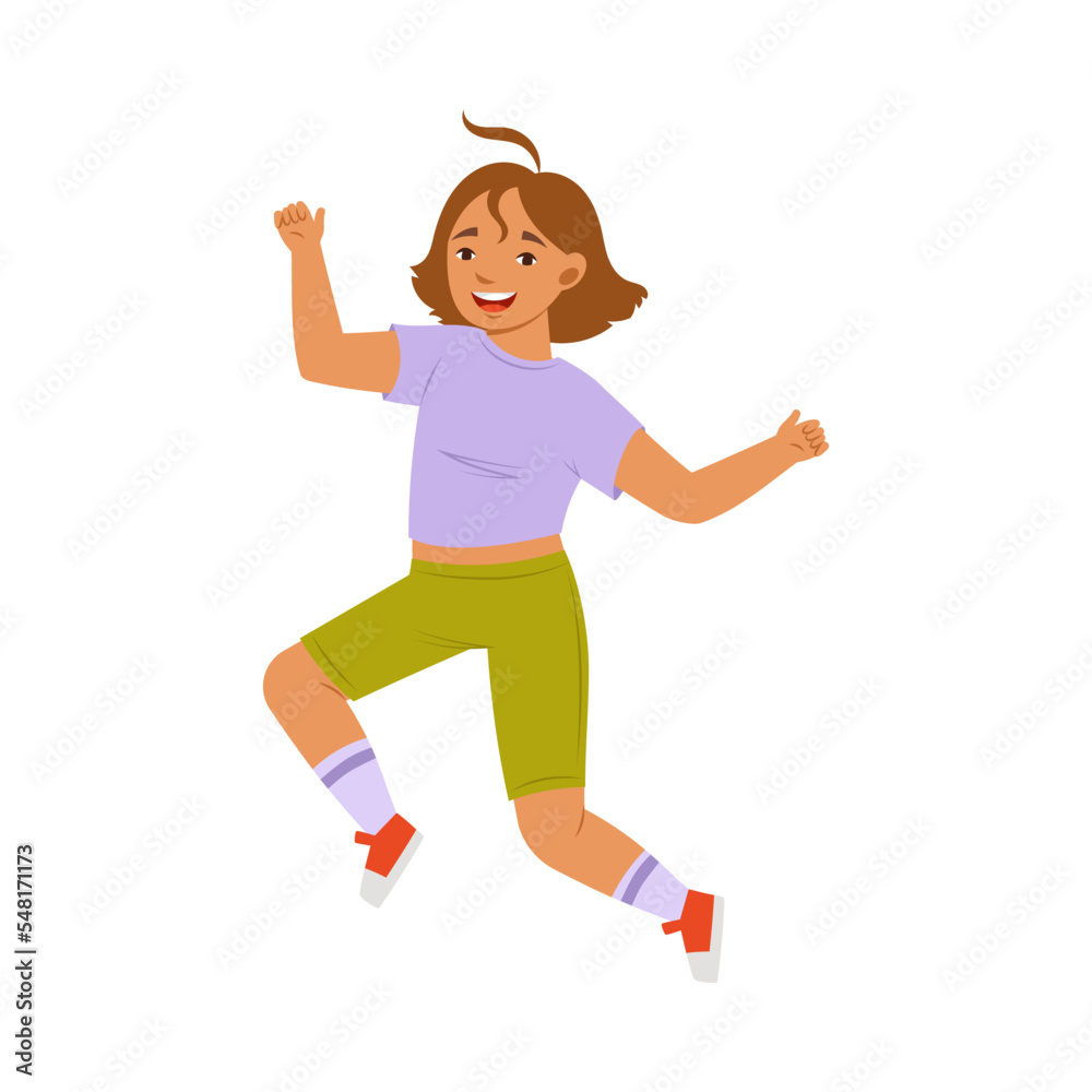 Jumping Girl Feeling Happiness and Excitement Having Fun Vector Illustration Jumping Girl Feeling Happiness and Excitement Having Fun Vector Illustration