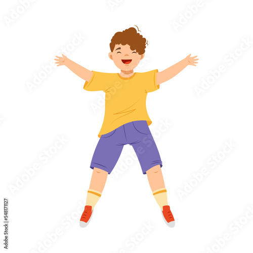 Jumping Boy Feeling Happiness and Excitement Having Fun Vector Illustration