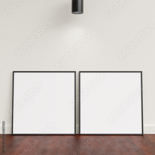 Minimal poster picture frame mockup leanings against the white wall. Blank frame mockup. Clean  modern  minimal frame. 3d rendering.
