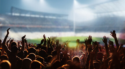 football or soccer fans at a game in a stadium
