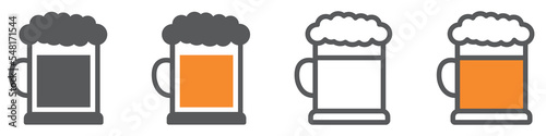 Set of beer mug icons. Beer mug with foam, glass of beer. Collection of beer mugs with foam icon. Vector illustration.