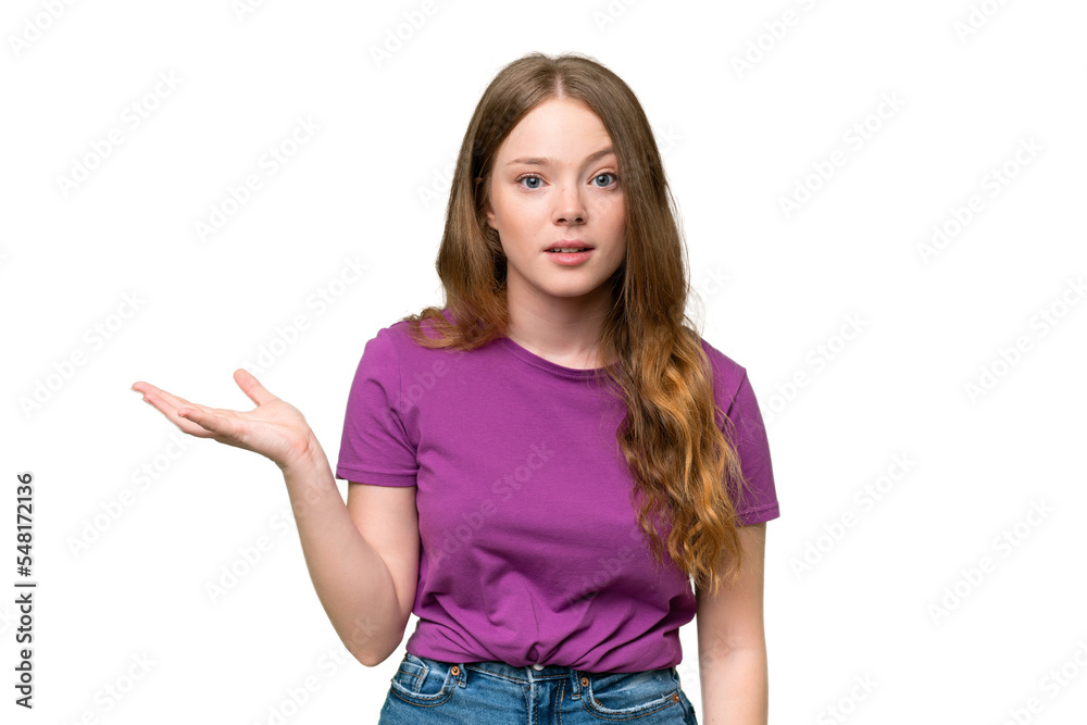 Young pretty woman over isolated background making doubts gesture Young pretty woman over isolated background making doubts gesture