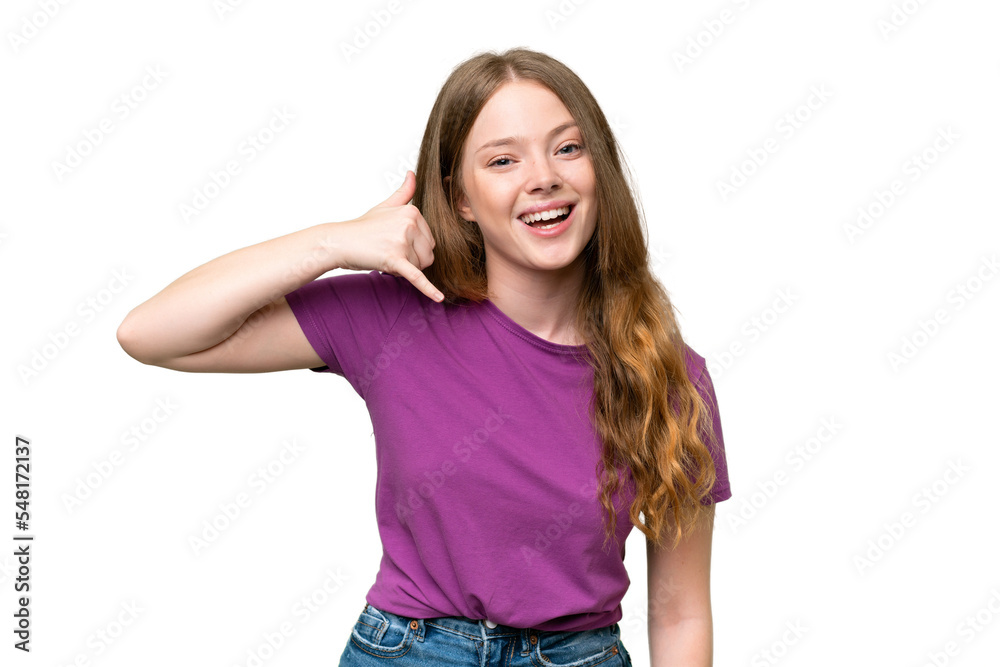 Young pretty woman over isolated background making phone gesture. Call me back sign Young pretty woman over isolated background making phone gesture. Call me back sign