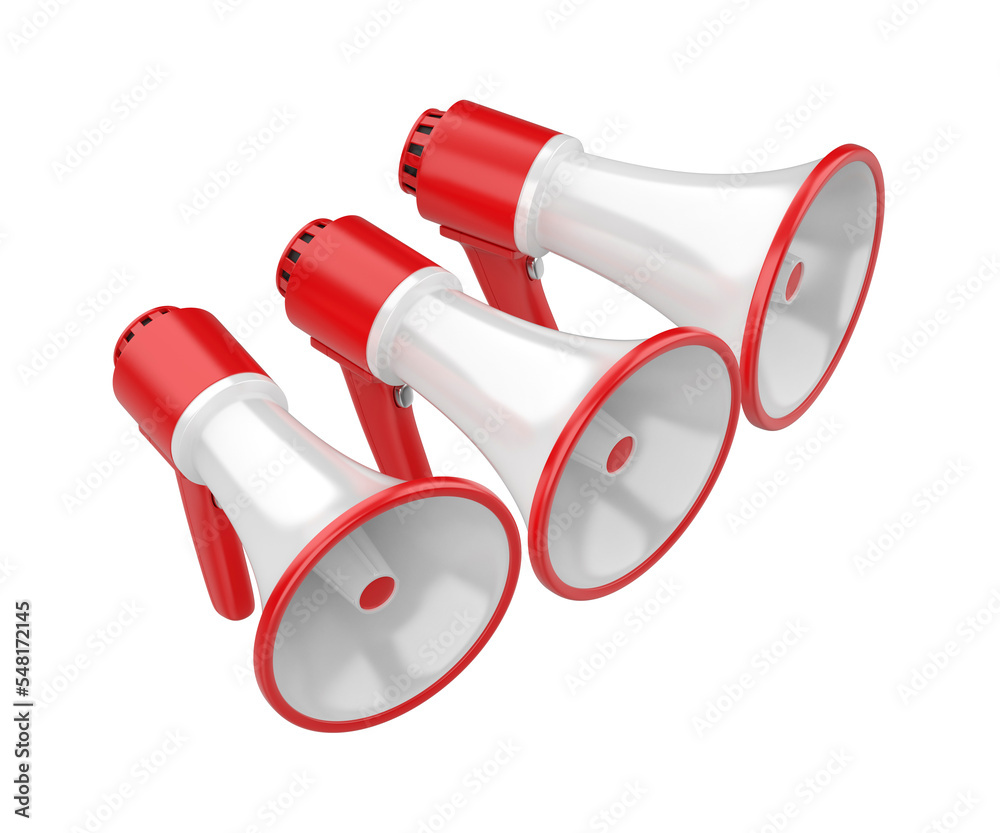 Naklejka premium Group of three electric megaphones on transparent background