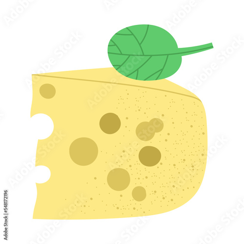 Cheese Slab with Green Spinach Leaf as Ketogenic Diet Food Vector Illustration
