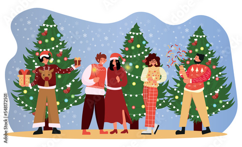 Group of people celebrating Christmas at party
