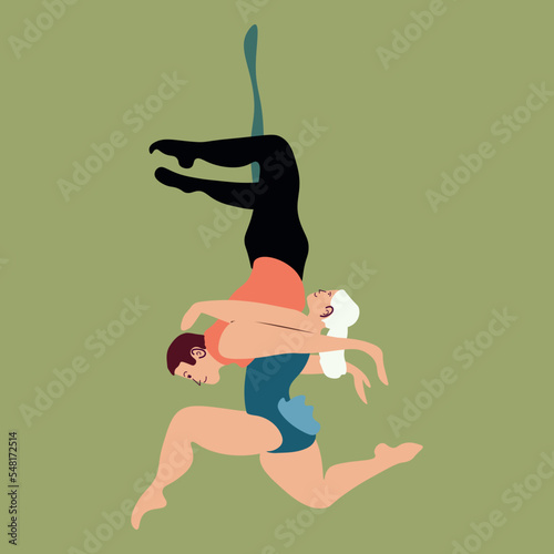 Aerialists. Vector Aerialists.Flat illustration. Aerial training.