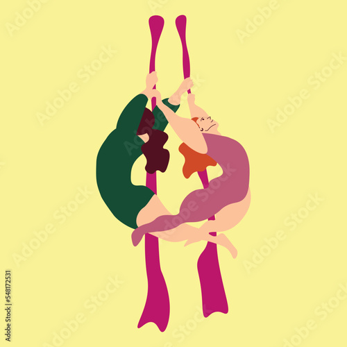 Aerialists. Vector Aerialists.Flat illustration. Aerial training.