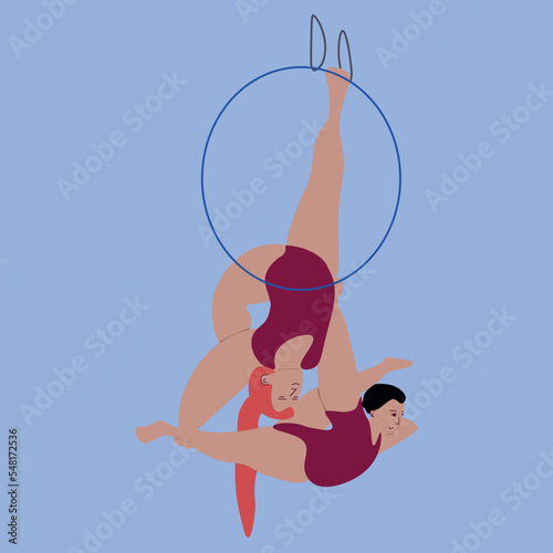 Aerialists. Vector Aerialists.Flat illustration. Aerial training.