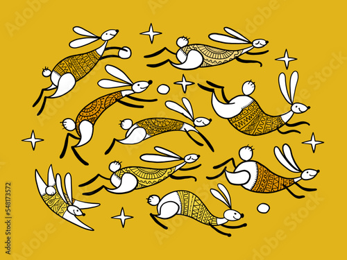 Happy chinese new year 2023 of the rabbit zodiac sign. Funny Bunnies concept ...