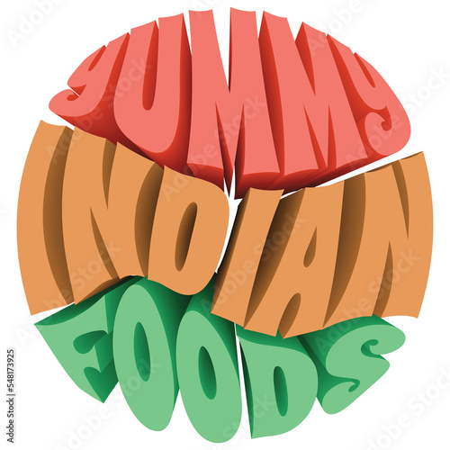 Indian Foods 3D Text Illustration. Transparent PNG.
