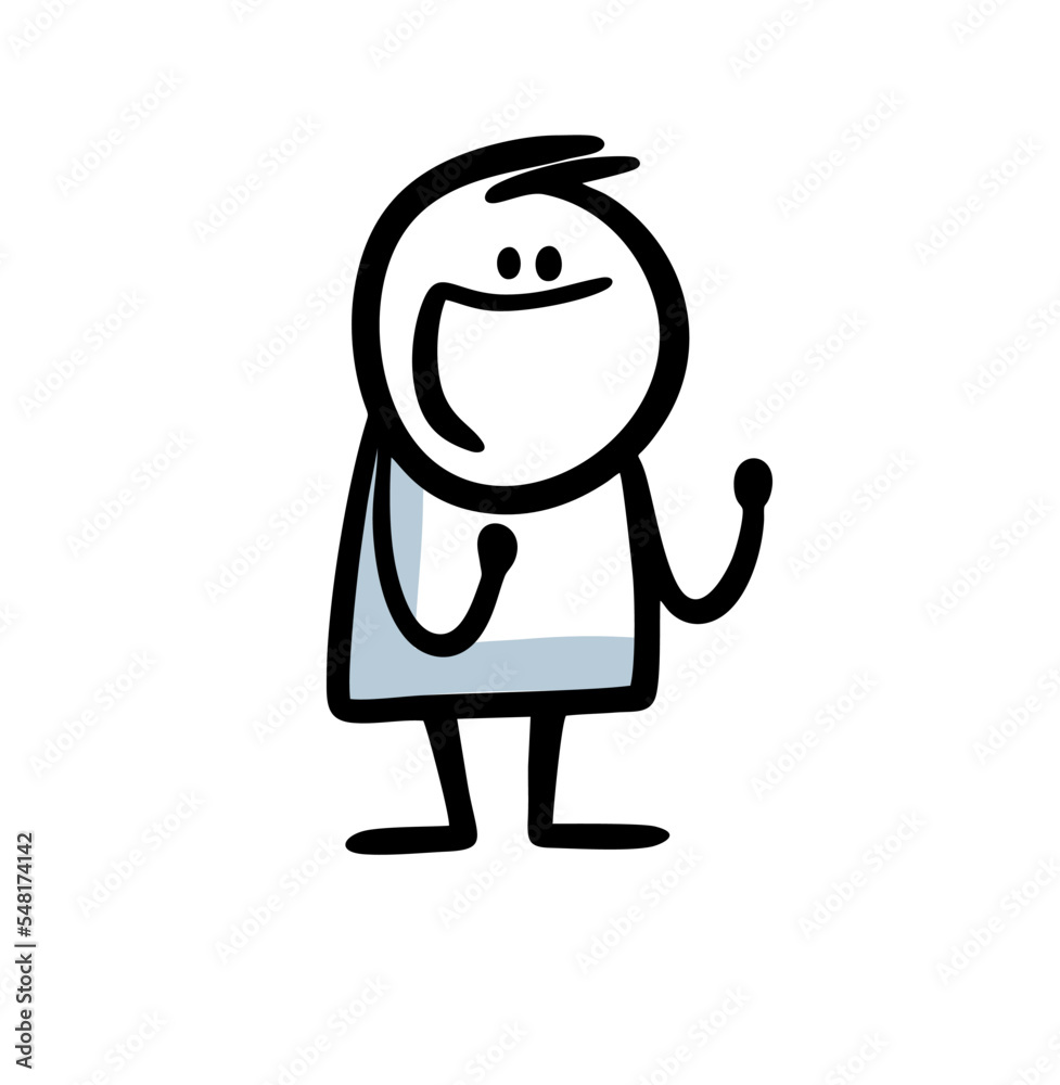 Obraz premium Funny vector character is looking forward and squeezing his fists.