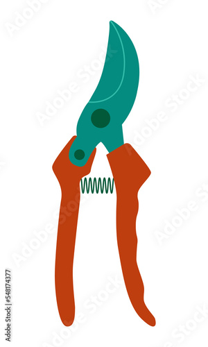 Pruner. A garden tool for pruning plants. Flat style. Vector.