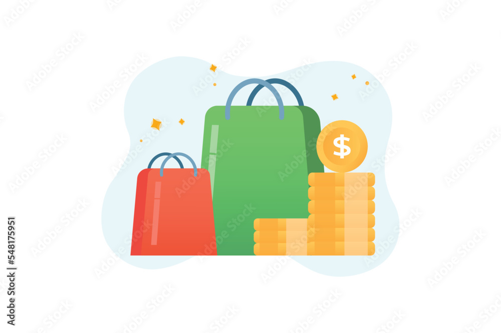 Shopping gradient icons concept scene in the flat cartoon design. Packages with new purchases and money for them. Vector illustration. Shopping gradient icons concept scene in the flat cartoon design. Packages with new purchases and money for them. Vector illustration.
