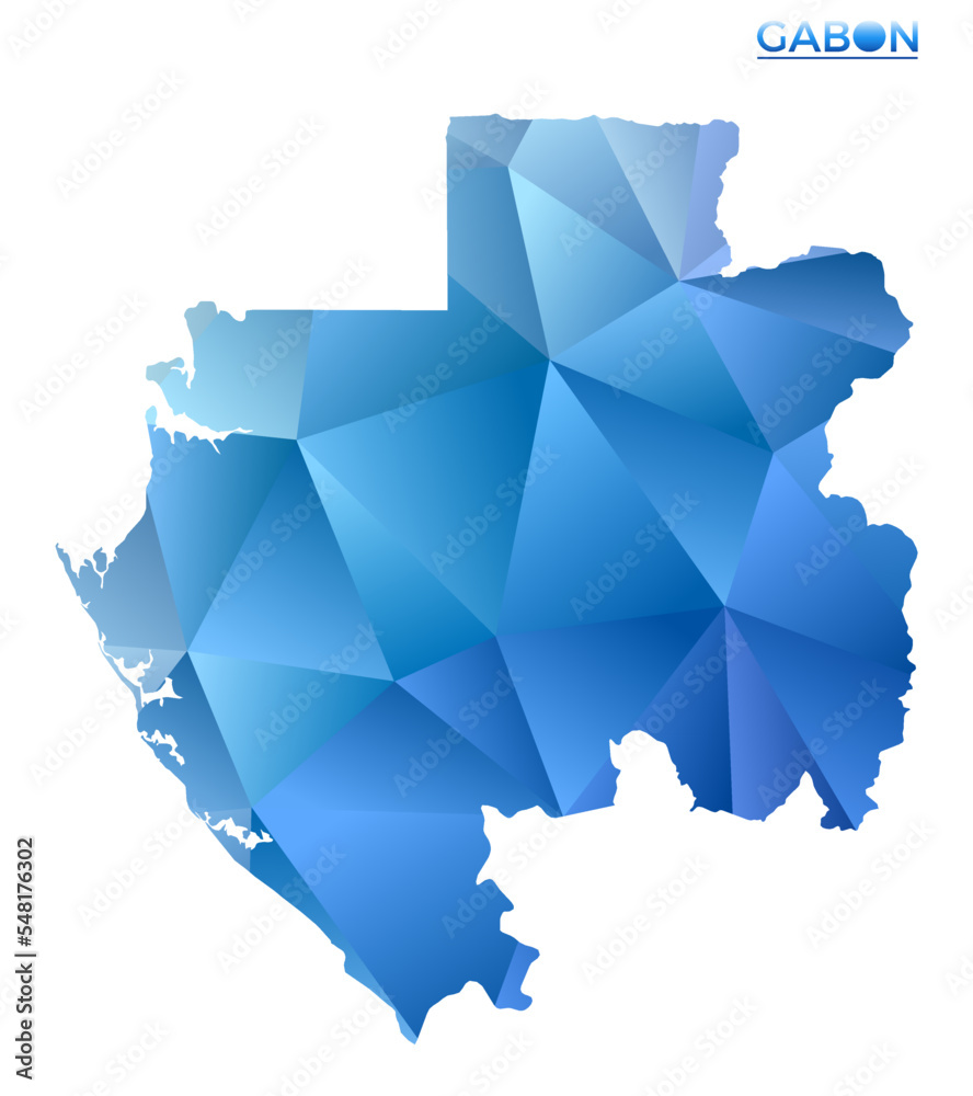 Vector polygonal Gabon map. Vibrant geometric country in low poly style. Radiant illustration for your infographics. Technology, internet, network concept. Vector polygonal Gabon map. Vibrant geometric country in low poly style. Radiant illustration for your infographics. Technology, internet, network concept.