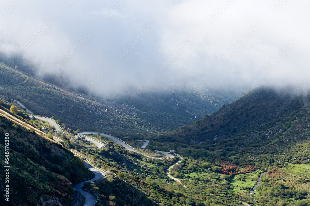 View over Serra da Estrela landscape, the highest mountain of continental Portugal. Scenic roads with fantastic viewpoints. Traveling the world and connecting with nature. Amazing destinations. 
