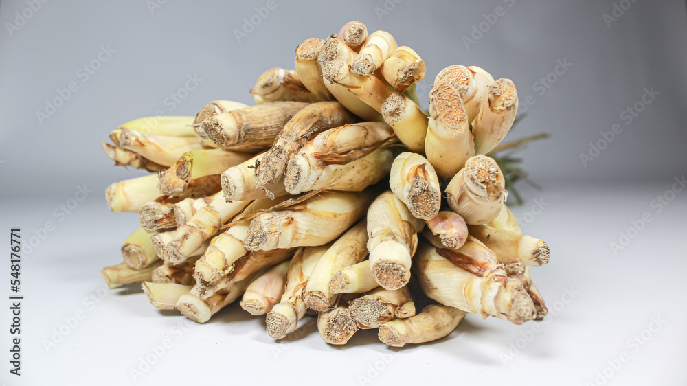 Studio photo of a bunch of whole lemongrass leaves tied using bamboo rope. Isolated on white background. Studio photo of a bunch of whole lemongrass leaves tied using bamboo rope. Isolated on white background.