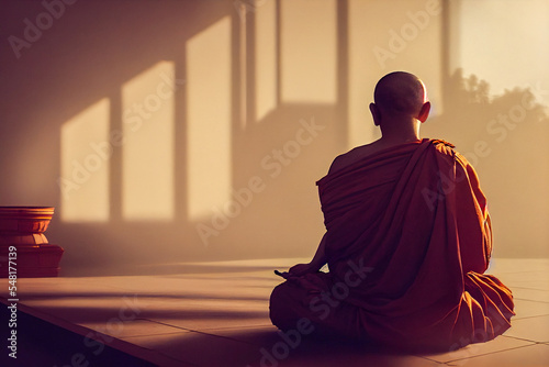 Tela monk meditates in the temple background generative ai illustration