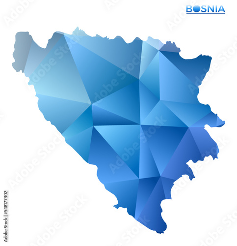 Vector polygonal Bosnia map. Vibrant geometric country in low poly style. Artistic illustration for your infographics. Technology, internet, network concept.