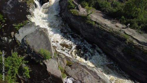 Scenic aerial view of Hog's Back waterfall located on Rideau River in park, Ottawa, Ontario, Canada photo