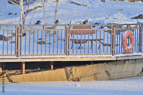 A fragment of a deserted park embankment on a winter day