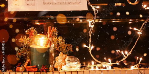 Burning candle and Christma...