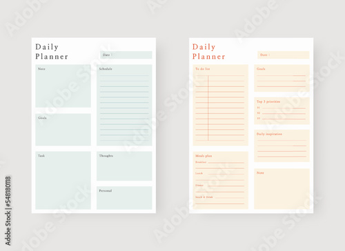 Daily planner template. Set of planner and to do list. Modern planner template set. Vector illustration. 