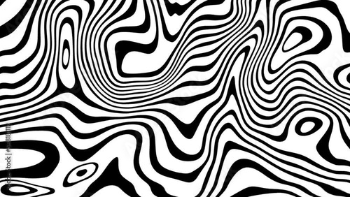 Striped wave animation. Black white liquid line animated pattern