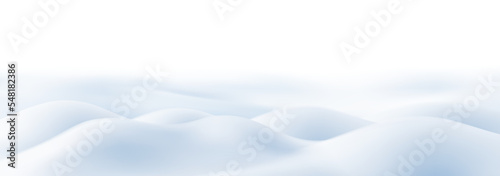 Christmas winter landscape with drifts of snow. 3D realistic snow background. Snow drifts, New Year and Xmas wintertime vector illustration. snowy scenery