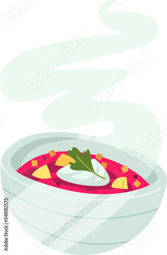 Traditional borscht with sour cream flat icon Tasty food