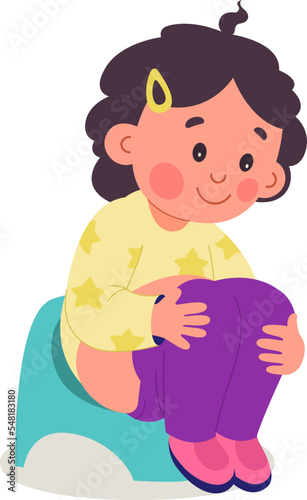 Cute kid on potty flat icon Toilet paper