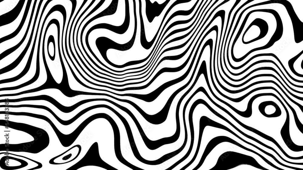 Striped wave animation. Black white liquid line animated pattern