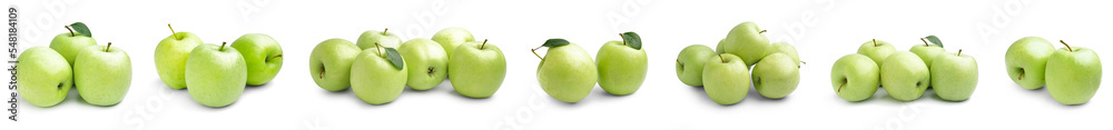 Set of ripe green apples isolated on white Set of ripe green apples isolated on white