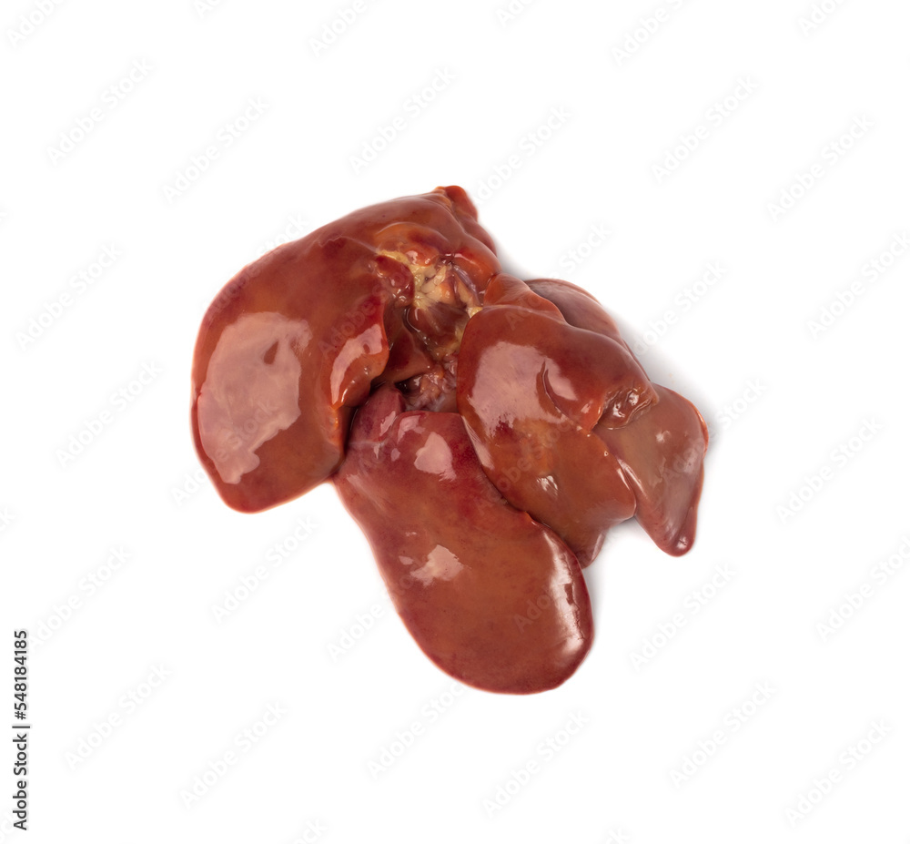 Raw Chicken Liver Isolated, Fresh Hen Offal on White Background Raw Chicken Liver Isolated, Fresh Hen Offal on White Background