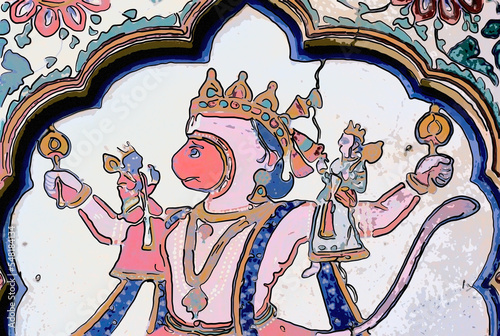 ancient frescoes in the region of Shekhawati,  Rajasthan, India. photo